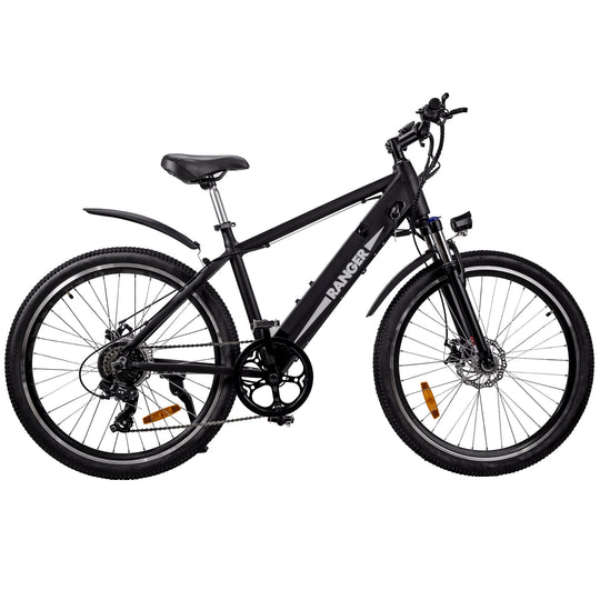 NAKTO BIKES Ranger 2 electric mountain bike with fat tires and black frame on rugged terrain
