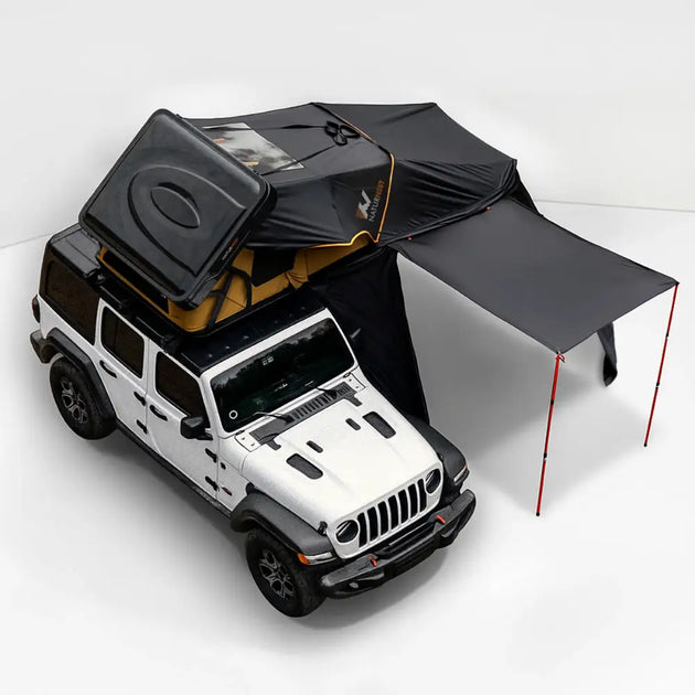 Naturnest Sirius 2 Annex Room attached to rooftop tent showing spacious ground-level camping shelter with windows