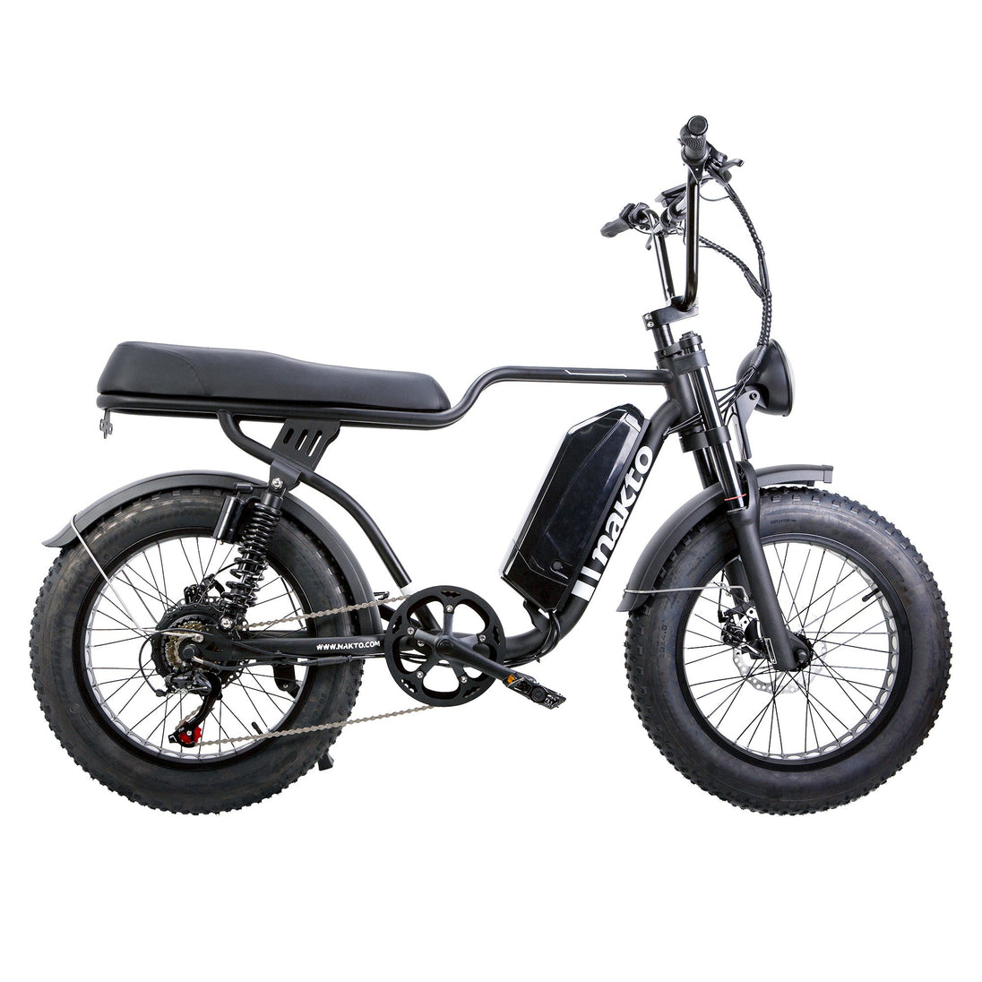 NAKTO F2 electric bike with wide fat tires, sturdy frame, and mountain bike styling ready for off-road terrain