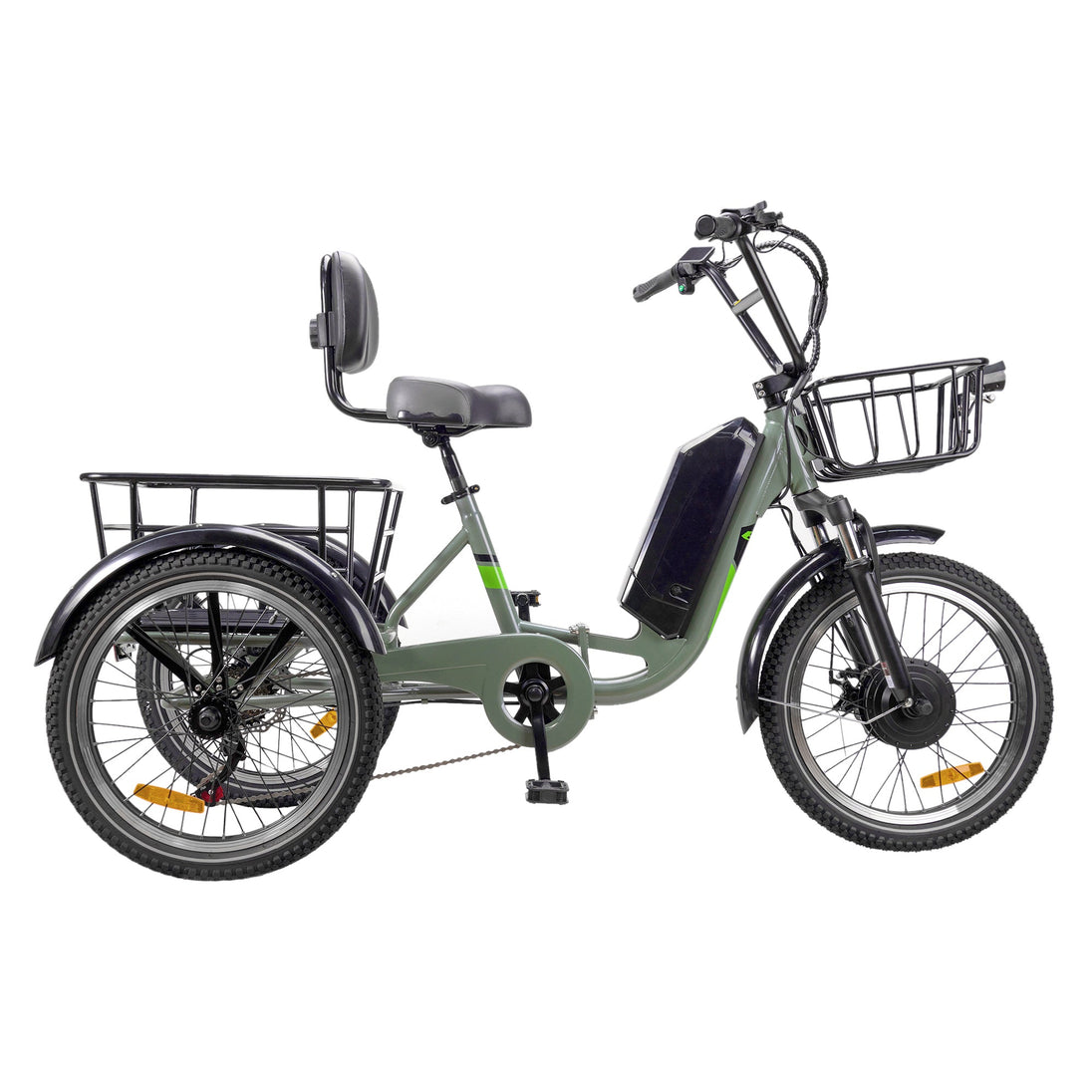 NAKTO S02 electric trike with three wheels, comfortable seat, and battery pack mounted on frame