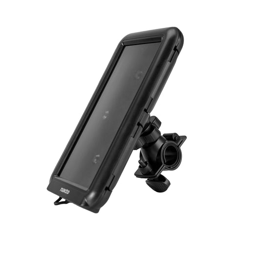 NAKTO bicycle phone mount attached to handlebars holding a smartphone securely during a ride