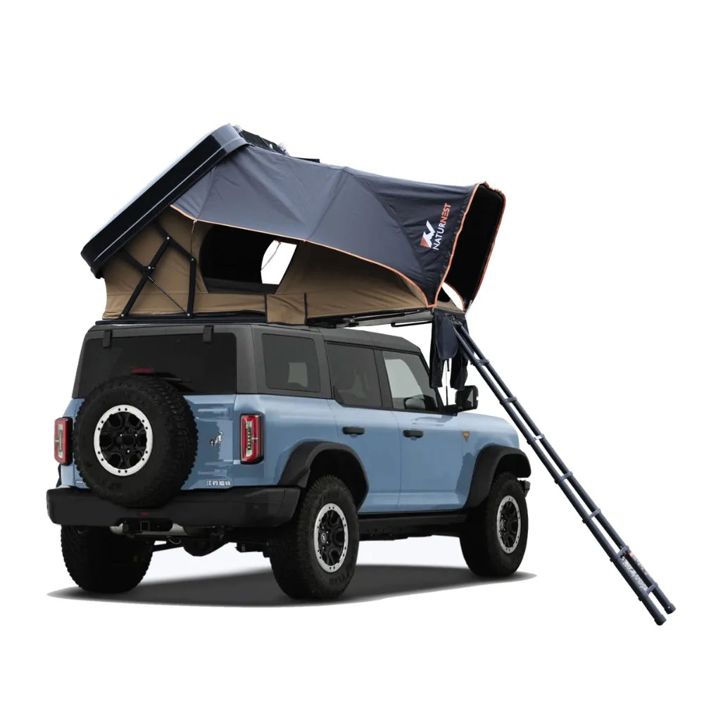 Naturnest Sirius 2 rooftop tent deployed on vehicle with spacious interior and weather-resistant fabric