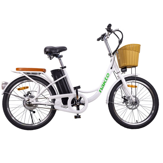 NAKTO Elegance 2 electric bicycle with step-through cruiser frame, black finish, and integrated battery