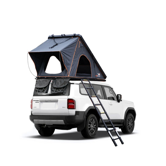 Naturnest Polaris 1 hard-shell roof top tent deployed on vehicle roof with ladder extended