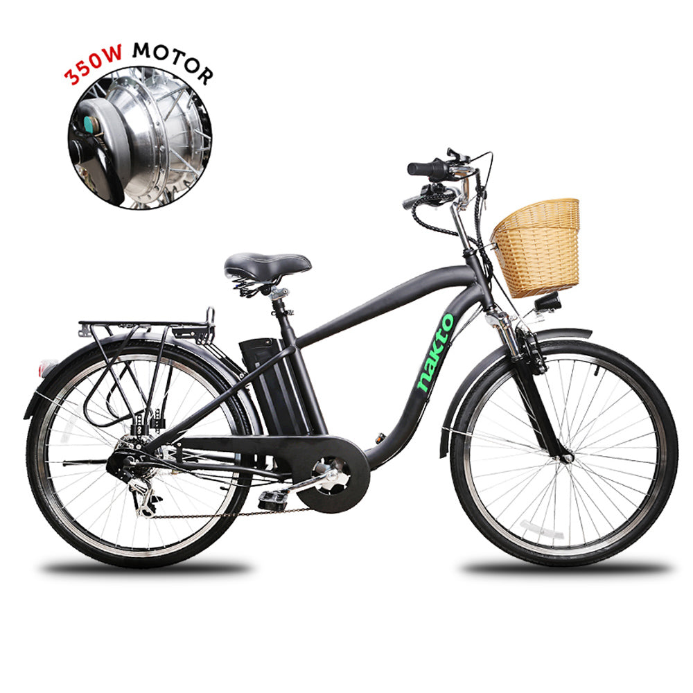 NAKTO Camel Men electric cruiser bike with classic frame design, battery pack, and comfortable saddle for urban commuting