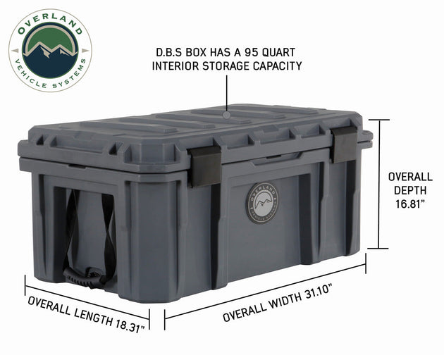 Overland Vehicle Systems large black waterproof storage box with secure latches and rubber gasket seal