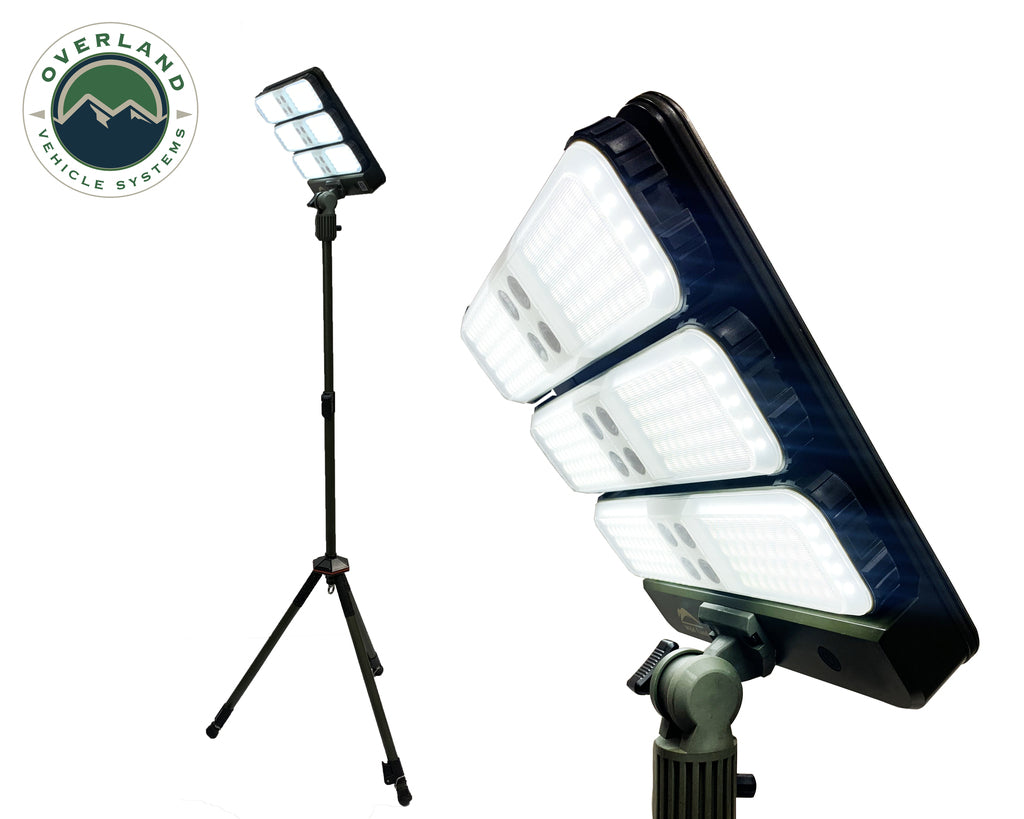 Overland Vehicle Systems solar camping light with removable light pods and telescoping pole for outdoor use