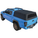Overland Vehicle Systems Explorer Soft Shell rooftop tent with black diamond canvas material and aluminum frame mounted on ve