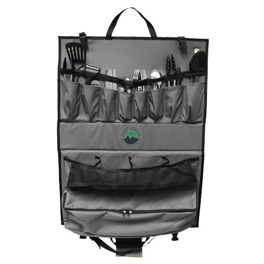 Overland Vehicle Systems 24-piece kitchen kit with cooking utensils and accessories organized in compact carrying case