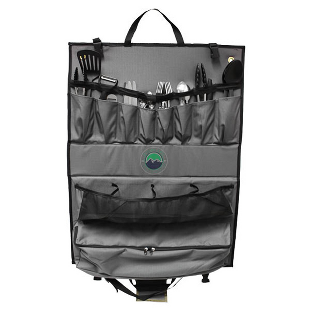 Overland Vehicle Systems 24-piece kitchen kit with cooking utensils and accessories organized in compact carrying case