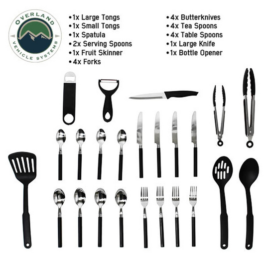 Overland Vehicle Systems Overland Kitchen Kit - 24 Piece Cooking and Utensil Kit, Hanging Carrying Case