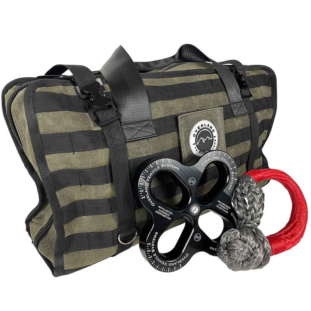 Overland Vehicle Systems large waxed canvas recovery bag with reinforced handles and weather-resistant construction