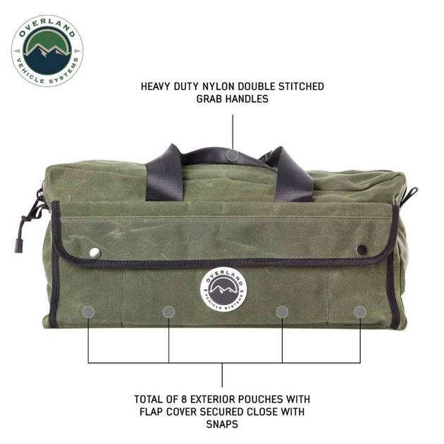 Overland Vehicle Systems Small Duffle Bag with Handle & Straps - #16 Waxed Canvas Storage