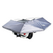 Overland Vehicle Systems Nomadic 270-degree awning deployed with LED lights illuminating the sheltered area