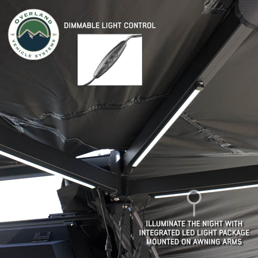 OVS XD Nomadic 270 - Awning W/Lights & Black Out Grey Hex, Black Trim & Black Travel Cover