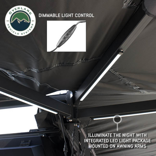 OVS XD Nomadic 270 - Awning W/Lights & Black Out Grey Hex, Black Trim & Black Travel Cover