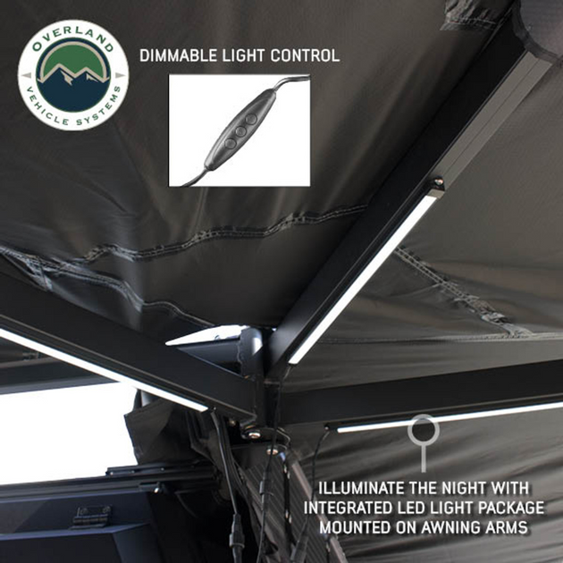 OVS XD Nomadic 270 - Awning W/Lights & Black Out Grey Hex, Black Trim & Black Travel Cover