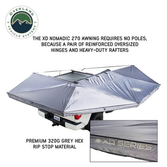 OVS XD Nomadic 270 - Awning W/Lights & Black Out Grey Hex, Black Trim & Black Travel Cover