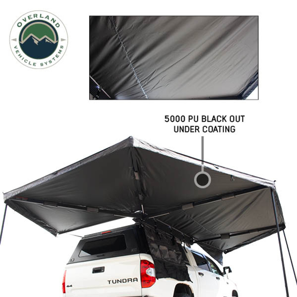 OVS XD Nomadic 270 - Awning W/Lights & Black Out Grey Hex, Black Trim & Black Travel Cover