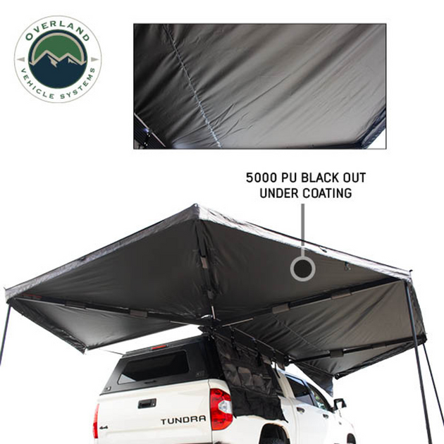 OVS XD Nomadic 270 - Awning W/Lights & Black Out Grey Hex, Black Trim & Black Travel Cover
