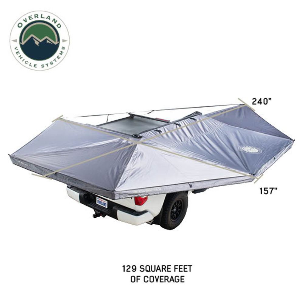 OVS XD Nomadic 270 - Awning W/Lights & Black Out Grey Hex, Black Trim & Black Travel Cover
