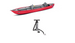 Red inflatable kayak with a pump on a white background