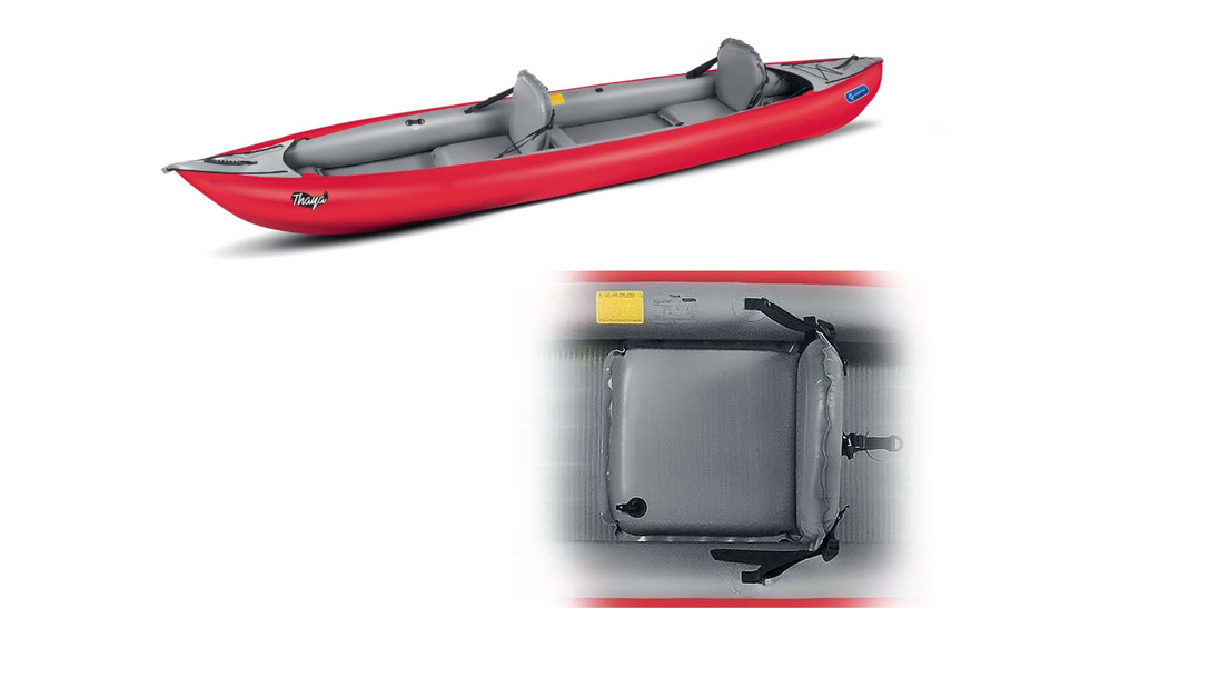 Red inflatable kayak with gray interior on a white background