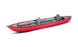 Red inflatable kayak with gray seats on a white background