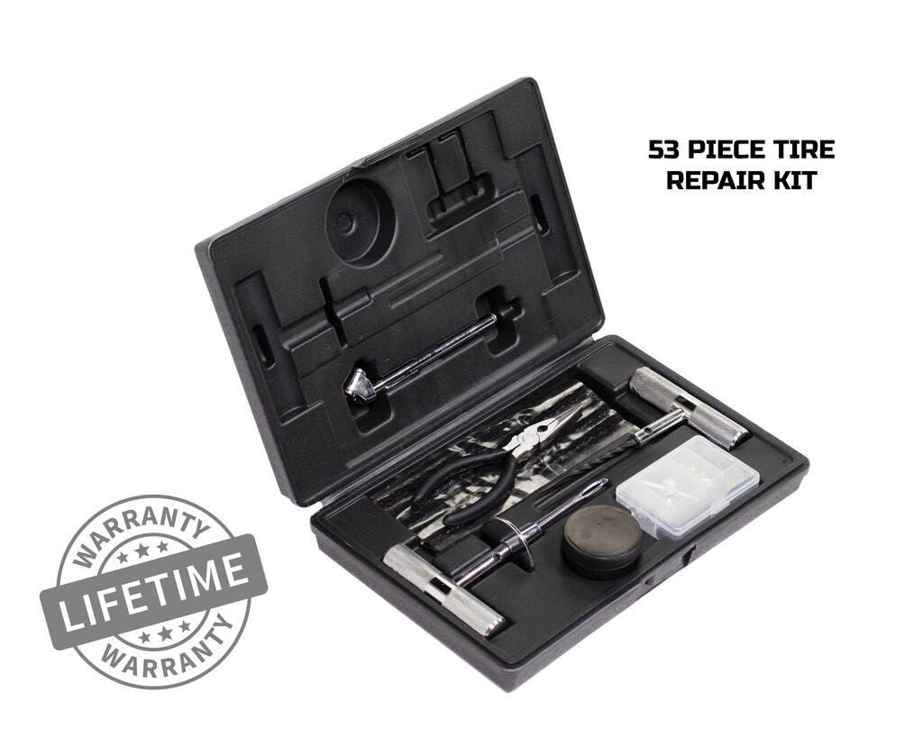 Overland Vehicle Systems Tire Plug Repair Kit with tools, plugs, and case for emergency tire puncture repairs