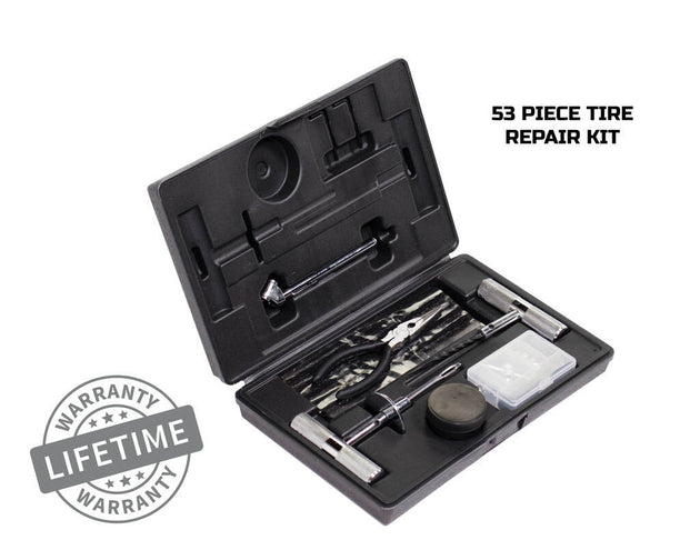 Overland Vehicle Systems Tire Plug Repair Kit with tools, plugs, and case for emergency tire puncture repairs