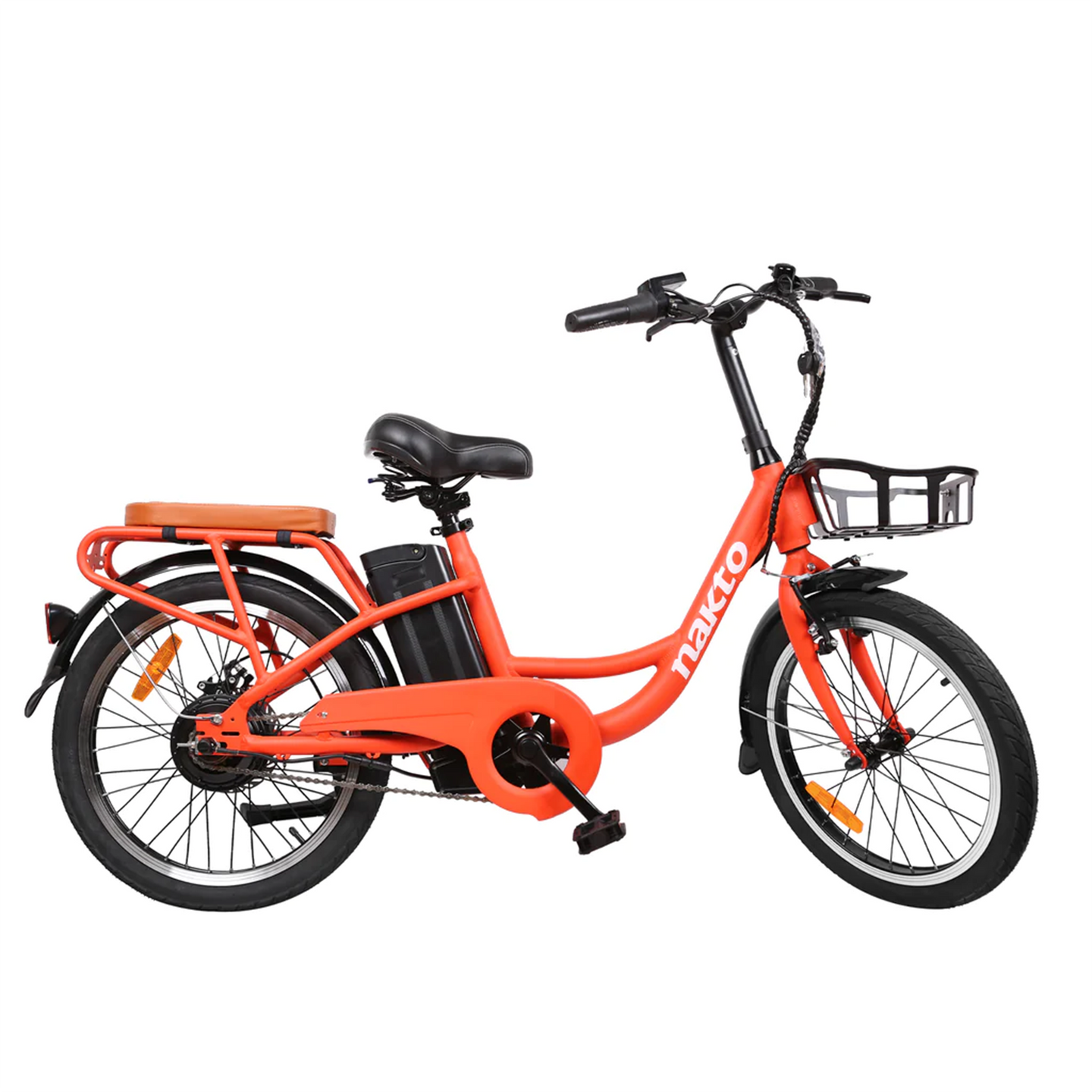 NAKTO Pony electric cargo bike with step-through frame and rear cargo rack on city street