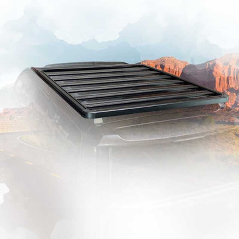 Overland Vehicle Systems Down Range Roof Rack installed on vehicle roof with minimalist steel frame design